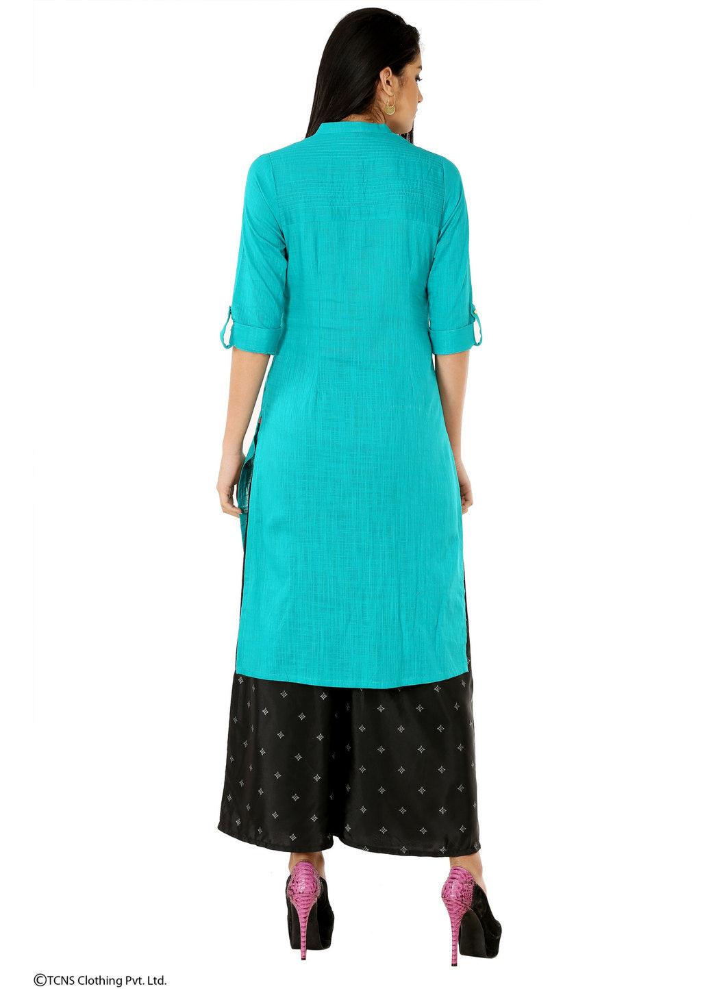 W for Woman Green 3/4 Sleeve kurta