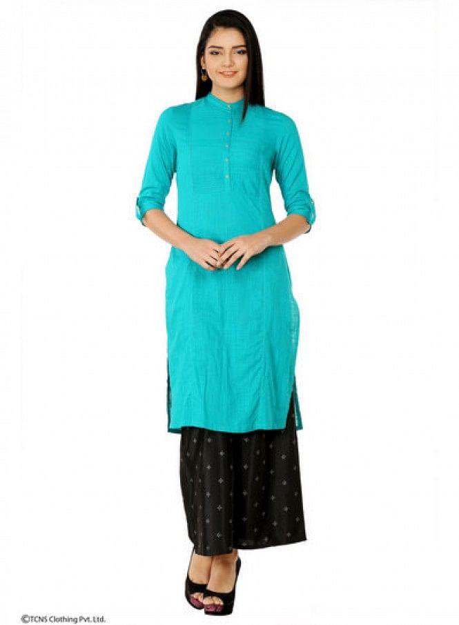 W for Woman Green 3/4 Sleeve kurta