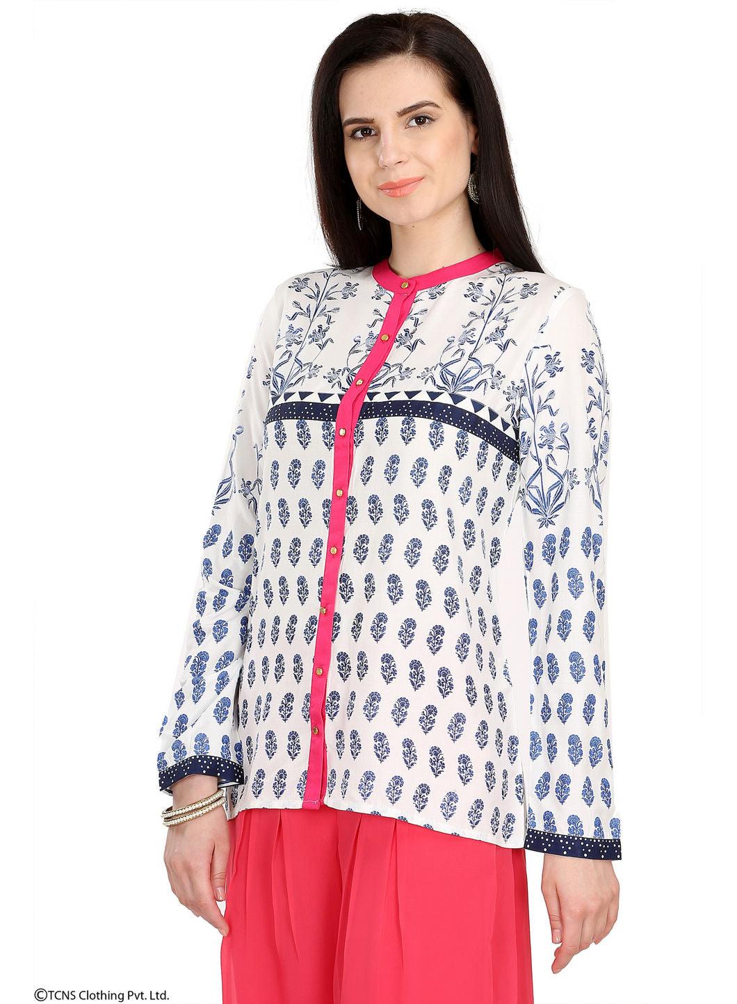 W for Woman White Printed Full Sleeve Top