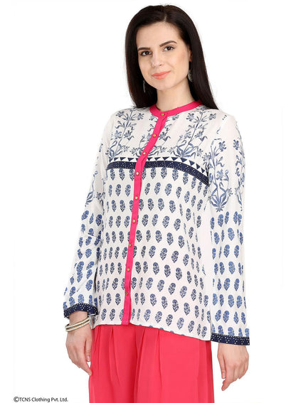 W for Woman White Printed Full Sleeve Top
