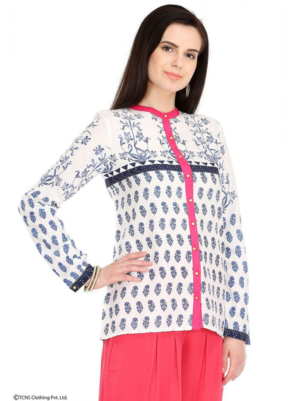 W for Woman White Printed Full Sleeve Top