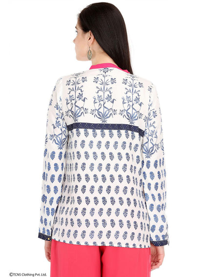 W for Woman White Printed Full Sleeve Top