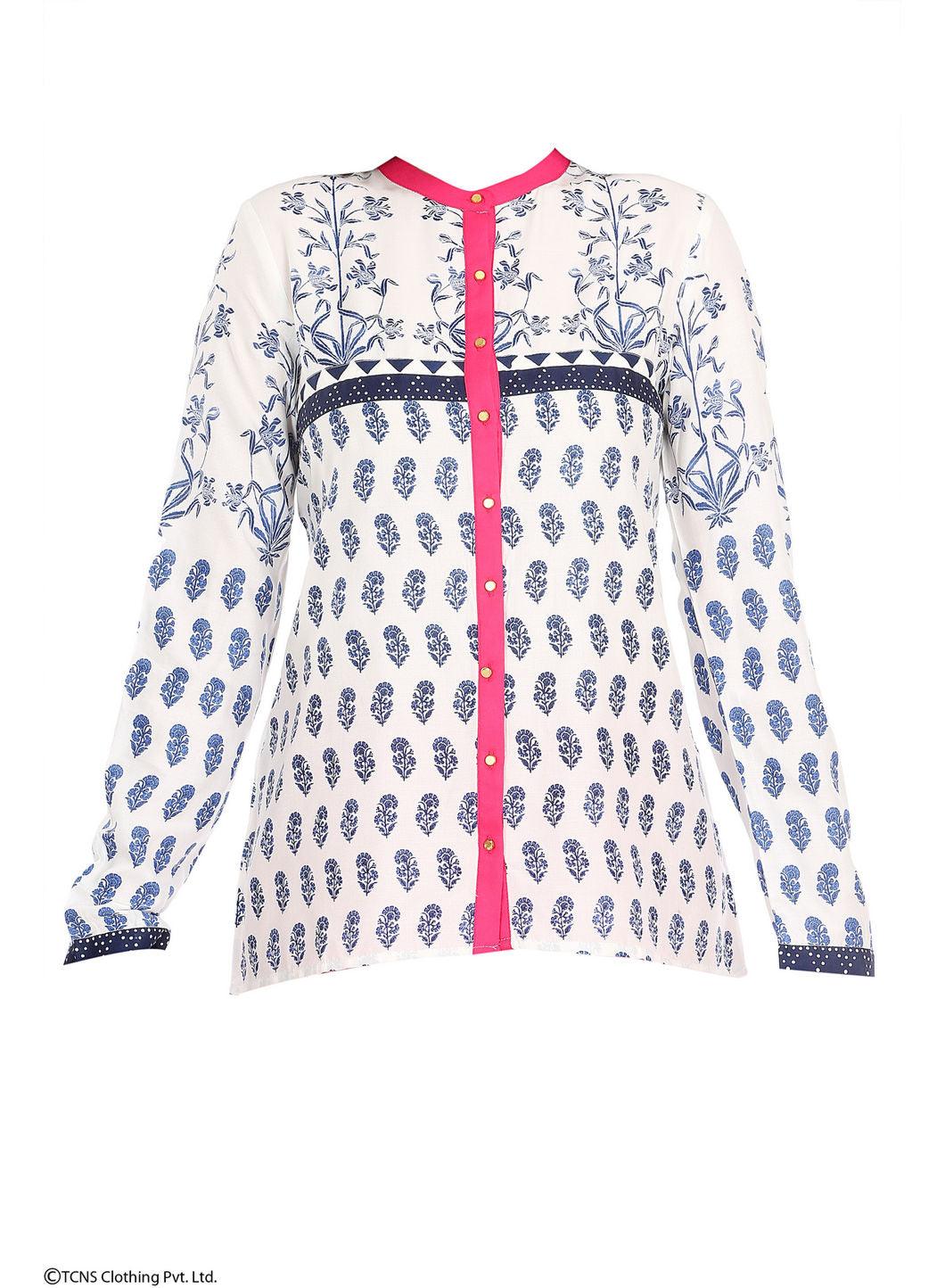 W for Woman White Printed Full Sleeve Top