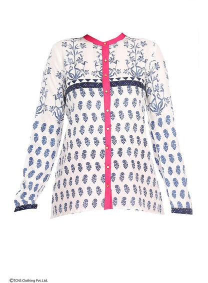 W for Woman White Printed Full Sleeve Top