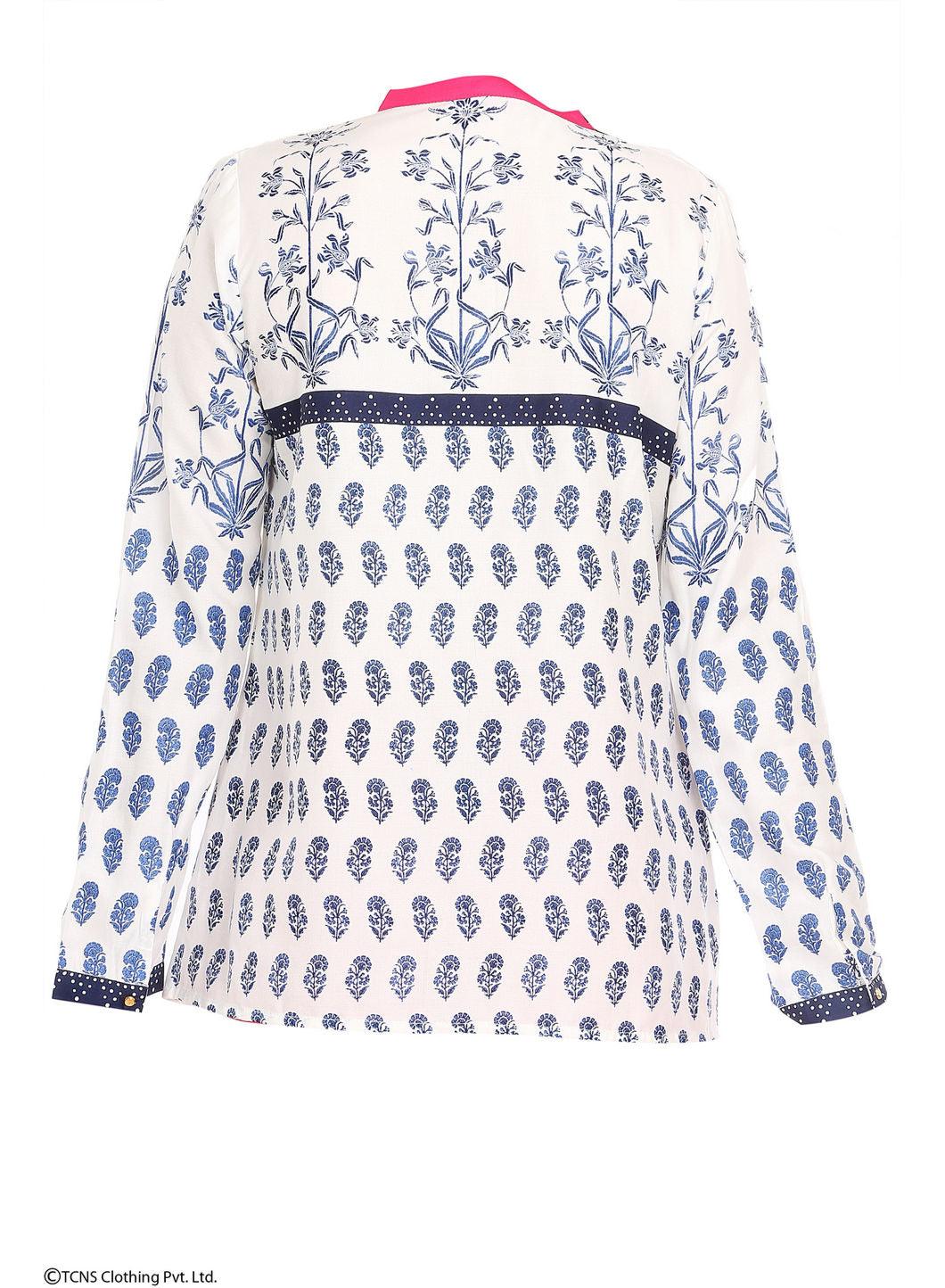 W for Woman White Printed Full Sleeve Top