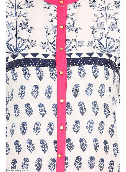 W for Woman White Printed Full Sleeve Top