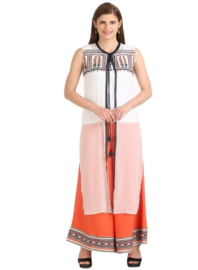 W for Woman White Sleeveless Printed Gillet