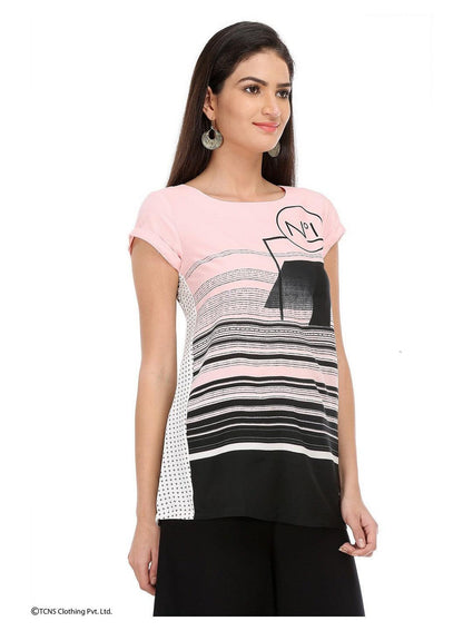 W for Woman Pink Printed Short Sleeve Top