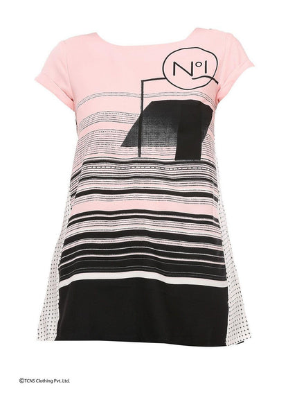 W for Woman Pink Printed Short Sleeve Top