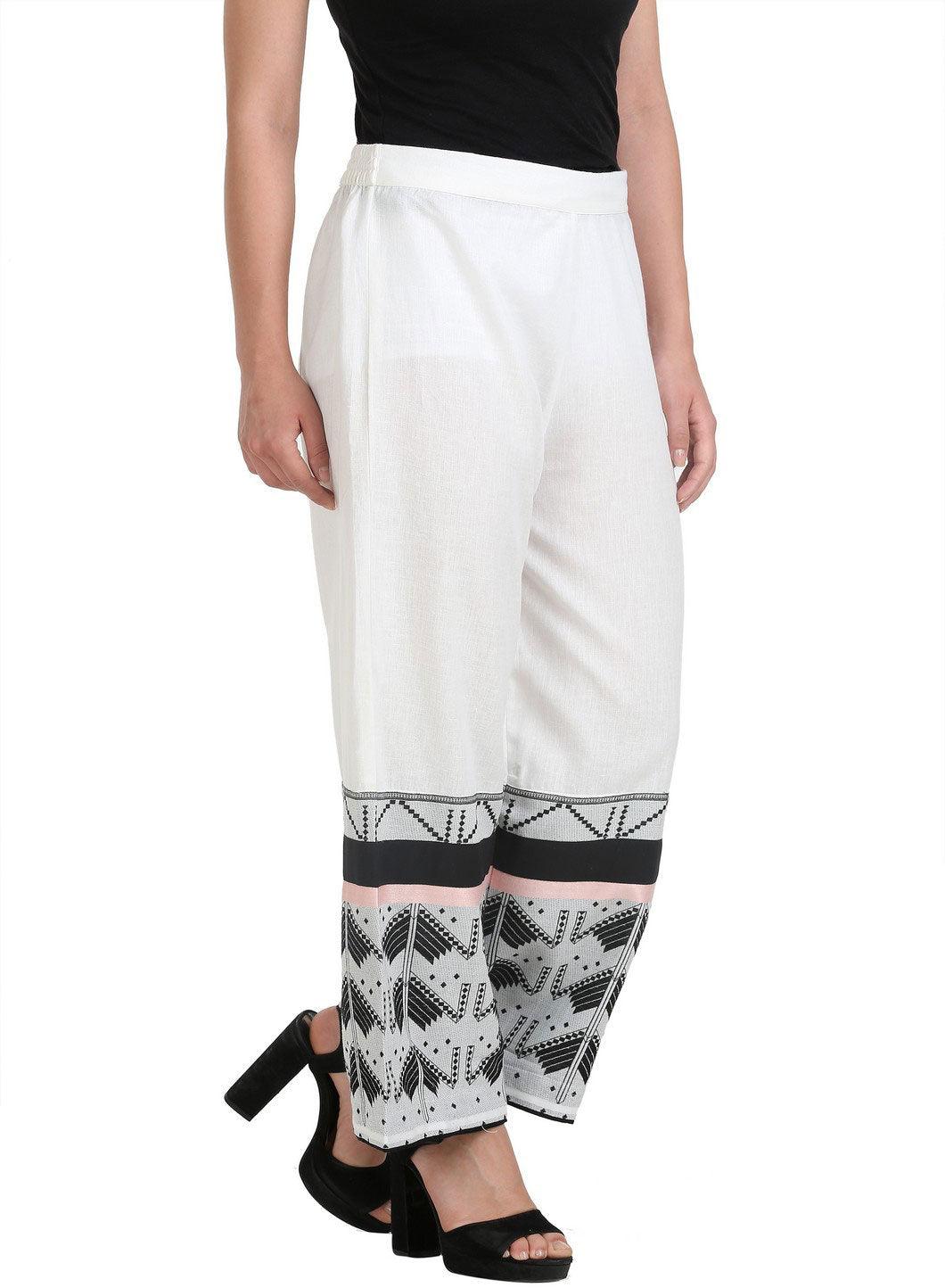 W for Woman White Printed Pants