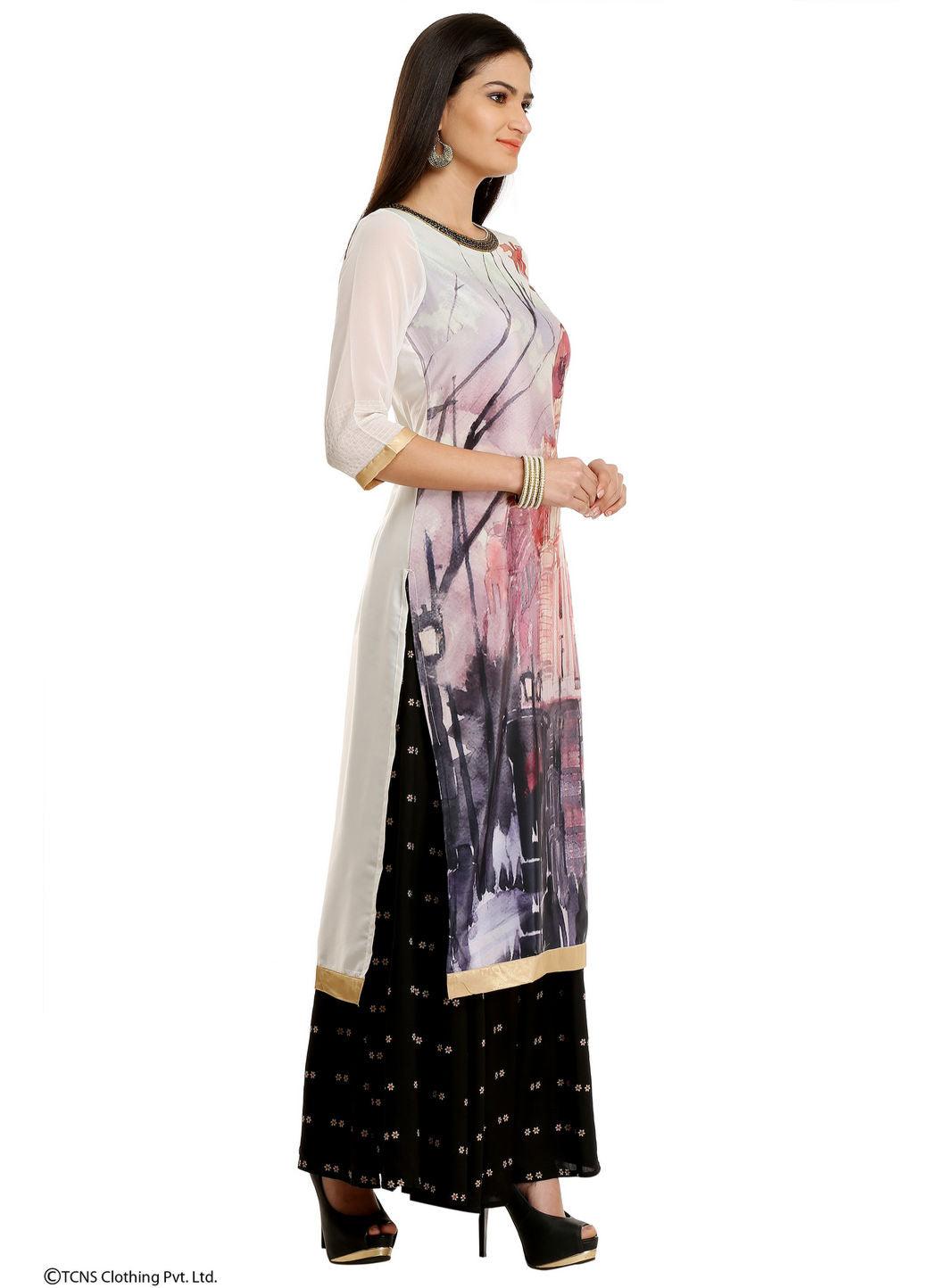 W for Woman Off-White Printed 3/4 Sleeve kurta