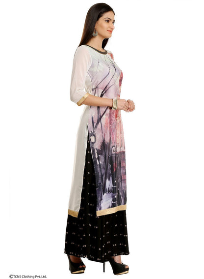 W for Woman Off-White Printed 3/4 Sleeve kurta