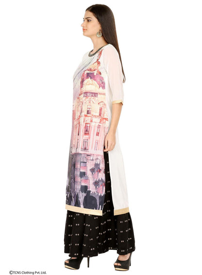 W for Woman Off-White Printed 3/4 Sleeve kurta