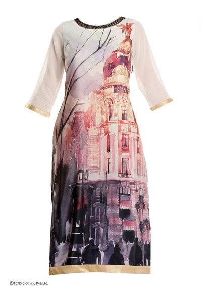 W for Woman Off-White Printed 3/4 Sleeve kurta