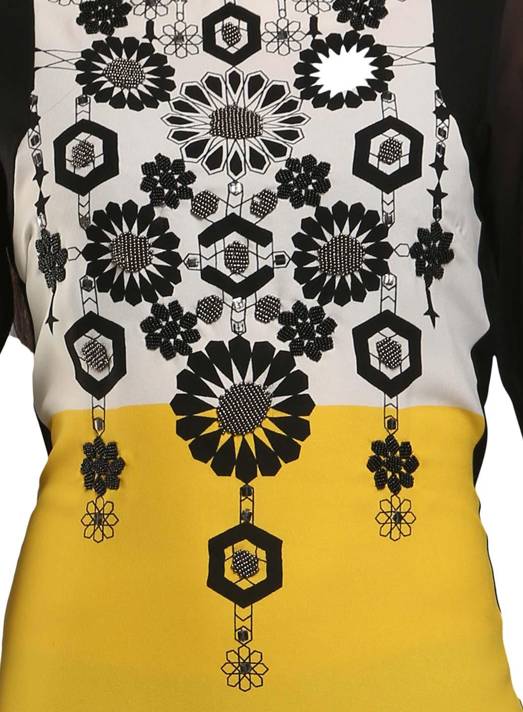 W for Woman Yellow & Black Colorblocked Printed kurta