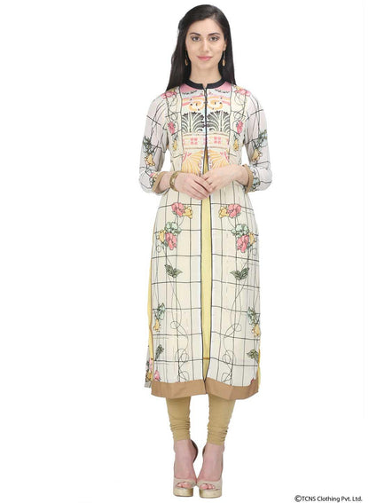 W for Woman White Printed 3/4 Sleeve kurta