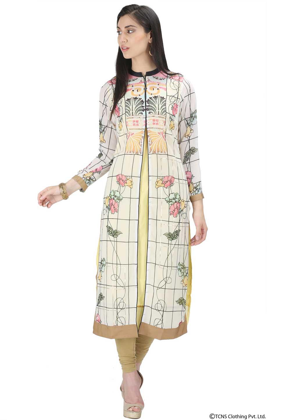 W for Woman White Printed 3/4 Sleeve kurta
