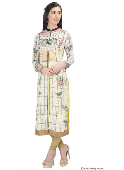 W for Woman White Printed 3/4 Sleeve kurta