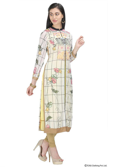 W for Woman White Printed 3/4 Sleeve kurta