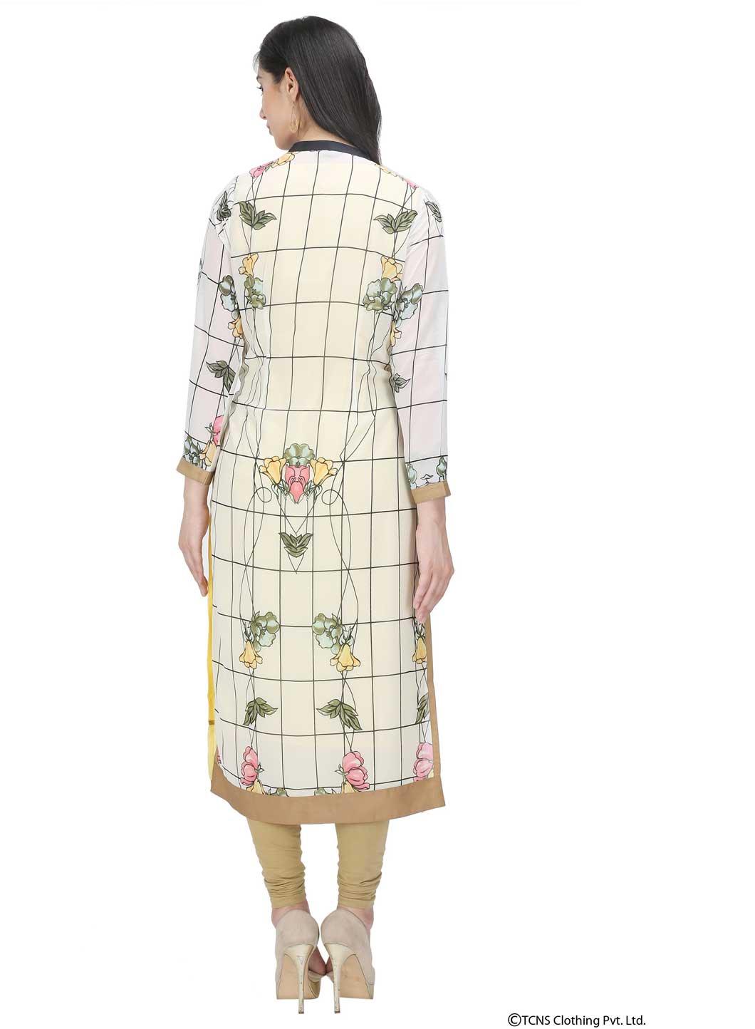 W for Woman White Printed 3/4 Sleeve kurta