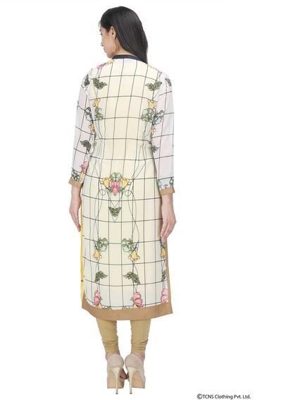 W for Woman White Printed 3/4 Sleeve kurta