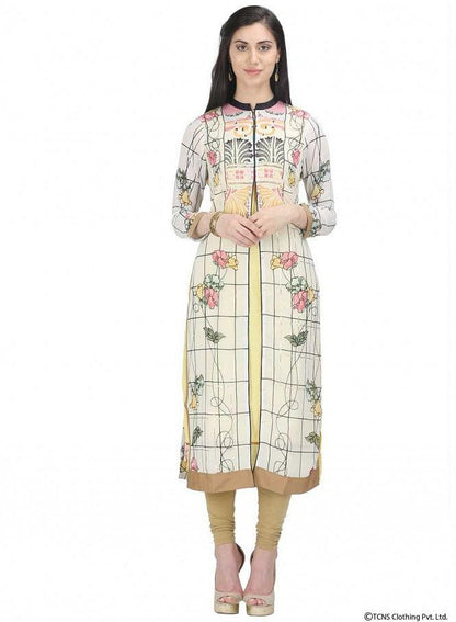 W for Woman White Printed 3/4 Sleeve kurta