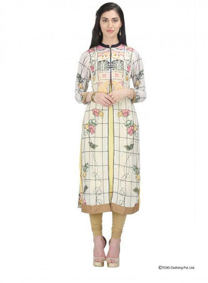 W for Woman White Printed 3/4 Sleeve kurta