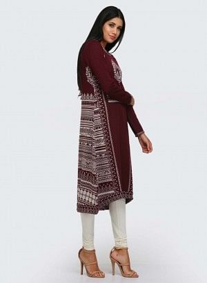 W for Woman Maroon Printed Winter kurta