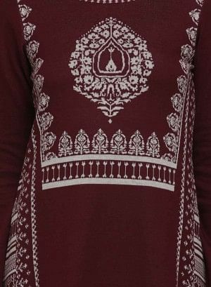 W for Woman Maroon Printed Winter kurta