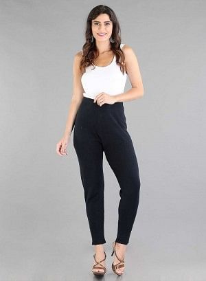 W for Woman Blue Solid Woollen Leggings