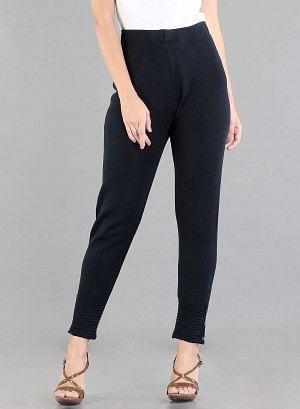 W for Woman Blue Solid Woollen Leggings