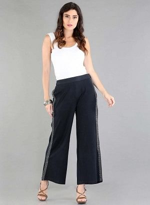 W for Woman Blue Solid Palazzos