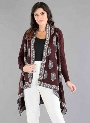 W for Woman Red Paisley Print Asymmetrical Cape