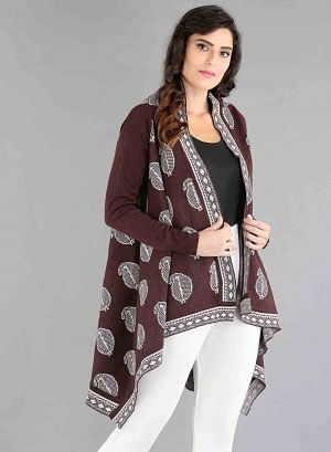 W for Woman Red Paisley Print Asymmetrical Cape