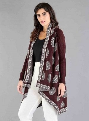 W for Woman Red Paisley Print Asymmetrical Cape