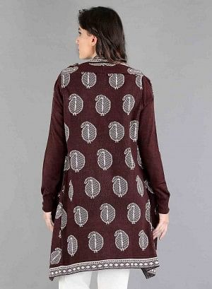 W for Woman Red Paisley Print Asymmetrical Cape