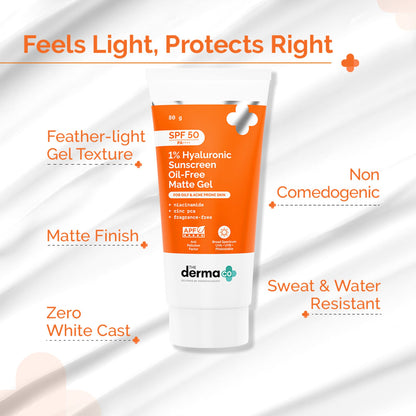 The Derma Co 1% Hyaluronic Sunscreen Oil-Free Gel With SPF 50 PA++++ For Oily In-Vivo tested