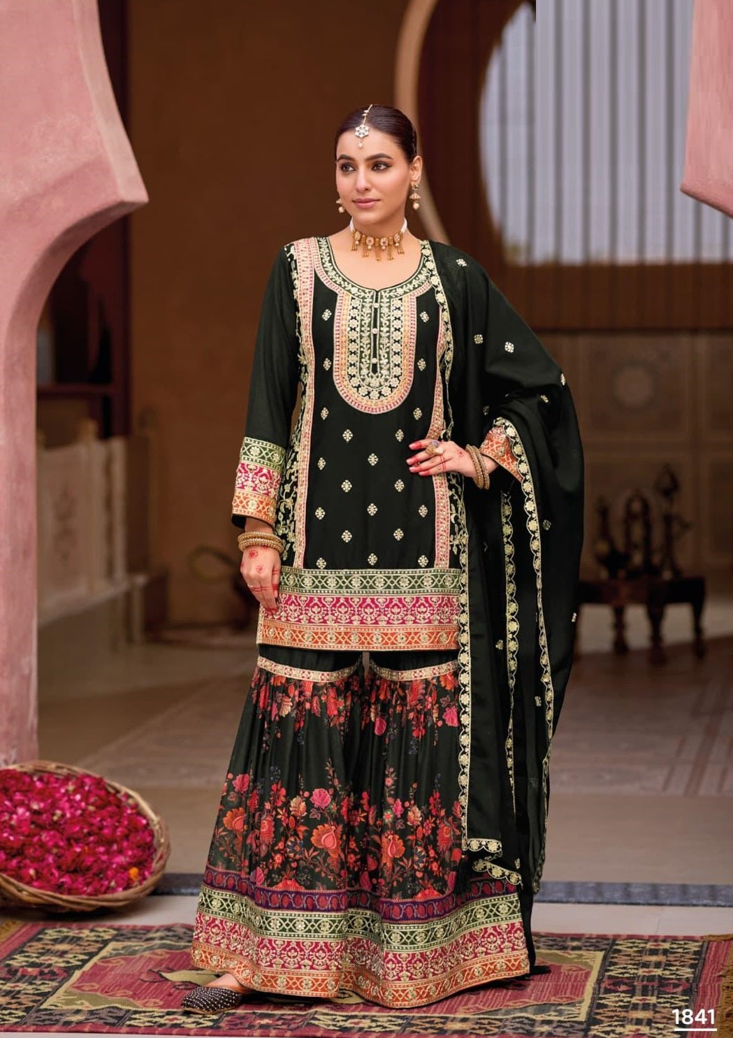 Anaita Black Chinon Embroidered Readymade Salwar Suit