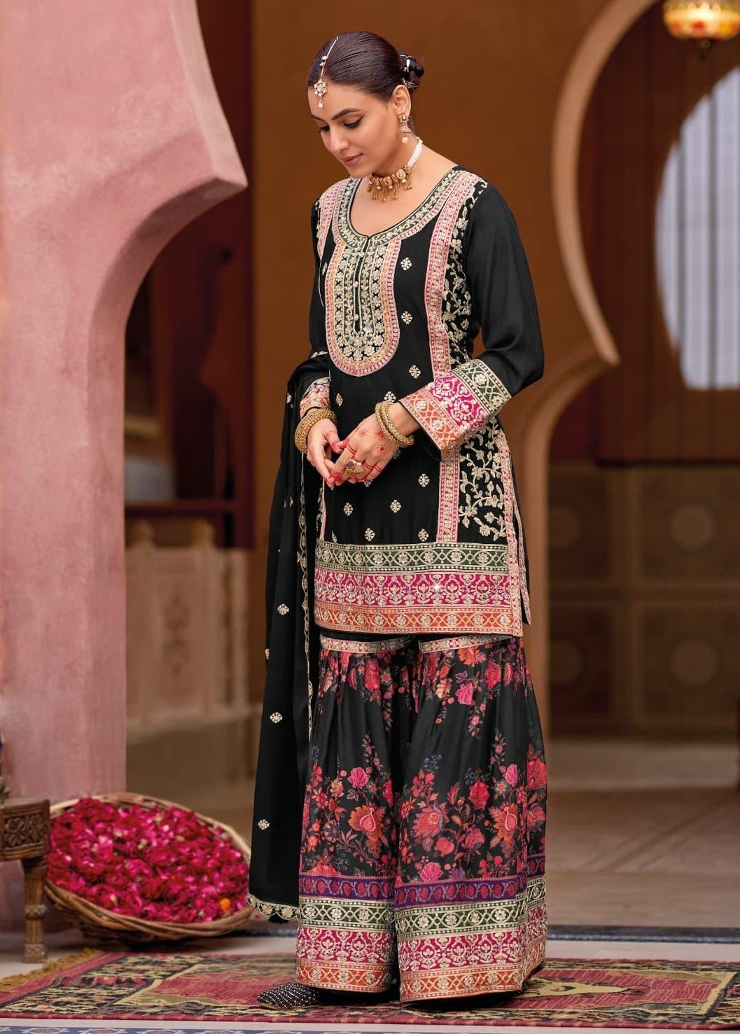Anaita Black Chinon Embroidered Readymade Salwar Suit