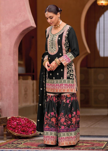 Anaita Black Chinon Embroidered Readymade Salwar Suit