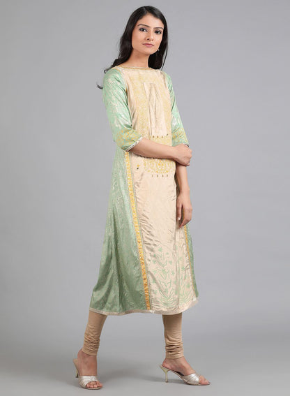W for Woman Green Round Neck Printed kurta
