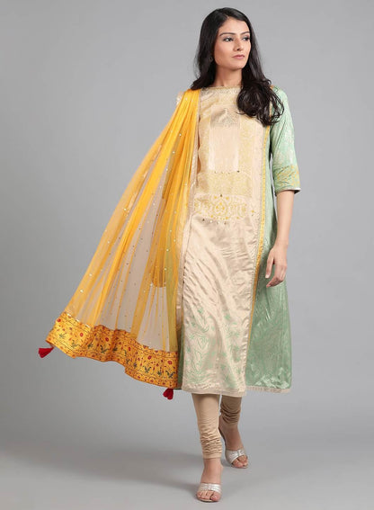 W for Woman Green Round Neck Printed kurta