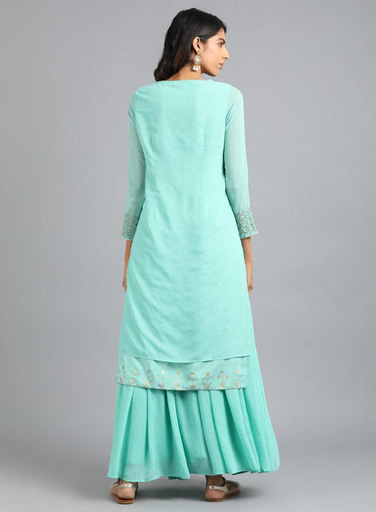 W for Woman Light Blue Round Neck Solid kurta