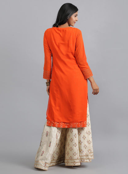 W for Woman Orange Round Neck Solid kurta