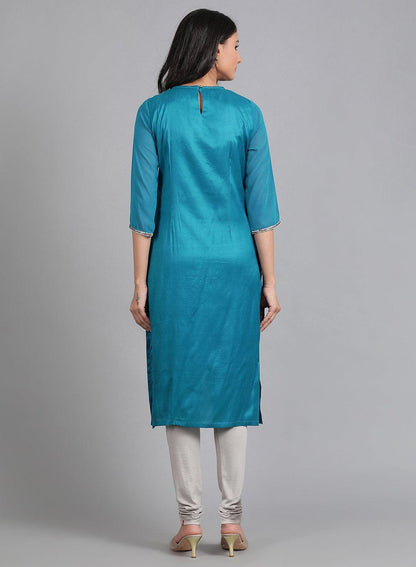 W for Woman Blue Round Neck Printed kurta