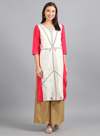 W for Woman Ecru Round Neck Printed kurta