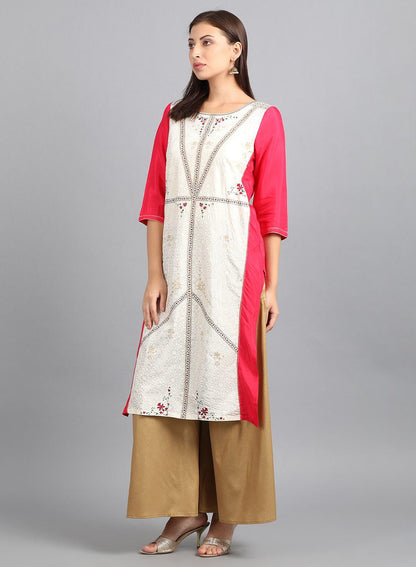 W for Woman Ecru Round Neck Printed kurta