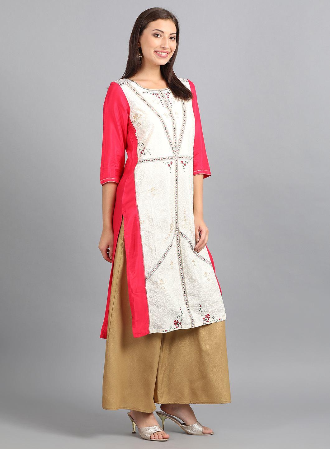 W for Woman Ecru Round Neck Printed kurta