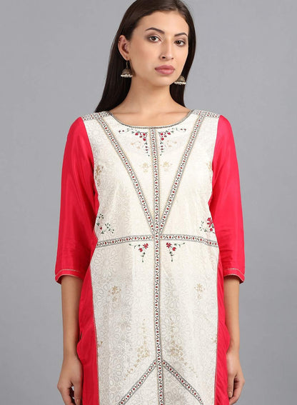 W for Woman Ecru Round Neck Printed kurta