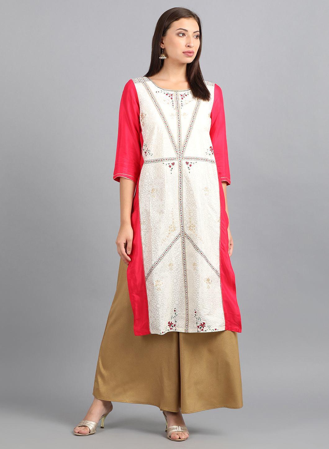 W for Woman Ecru Round Neck Printed kurta